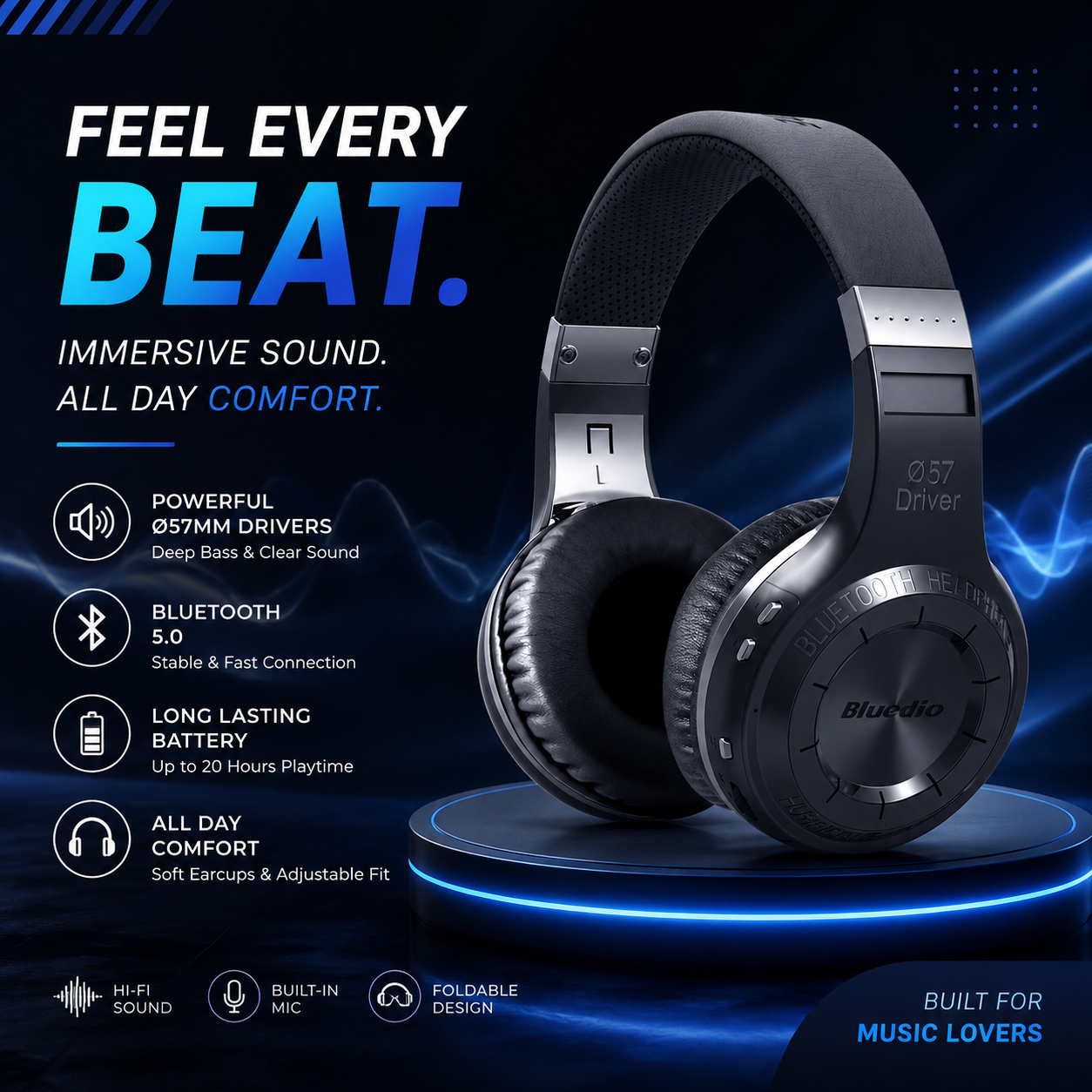 Wireless Stereo Headset with Deep Bass Sound