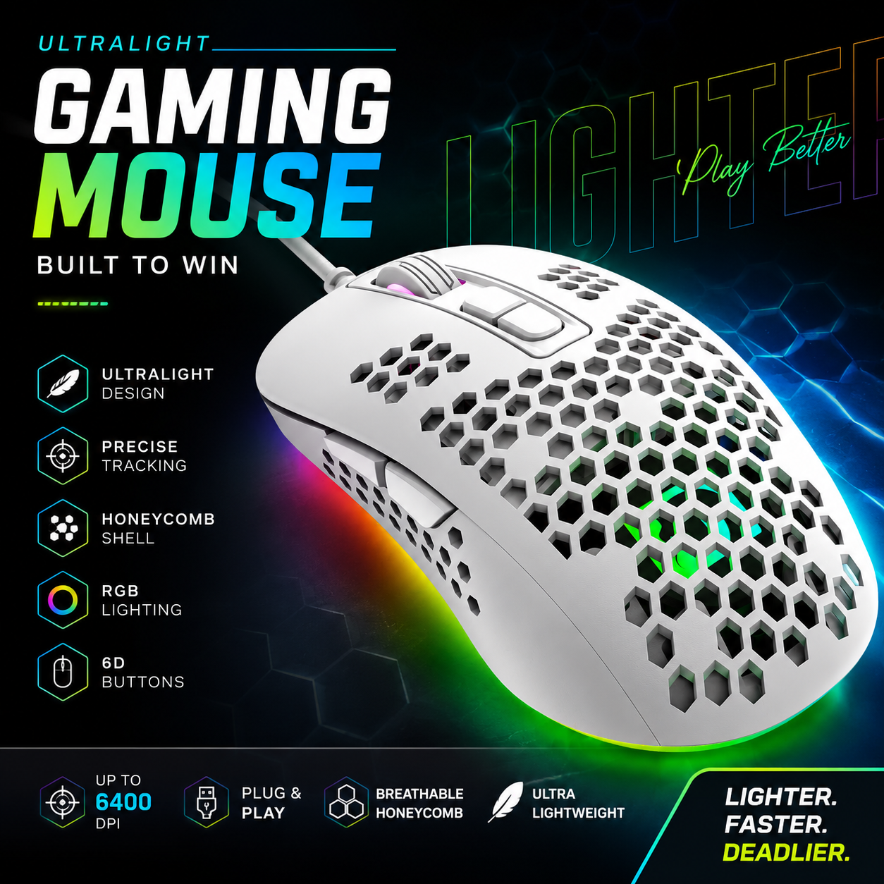 Precision Gaming Mouse with Adjustable 2400 DPI